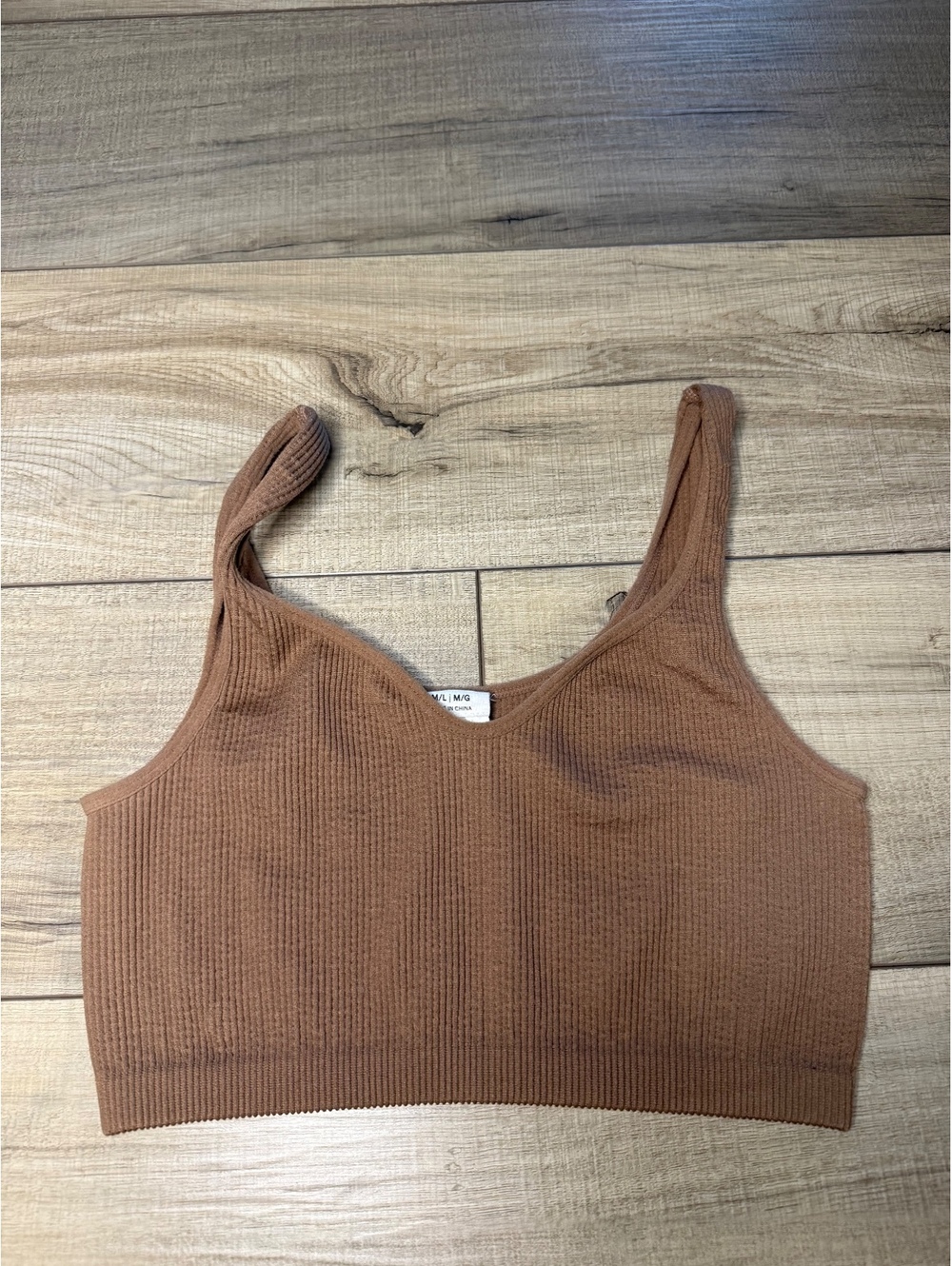 Cotton On Body Brown Ribbed Seamless Crop Tank Bralette M/L